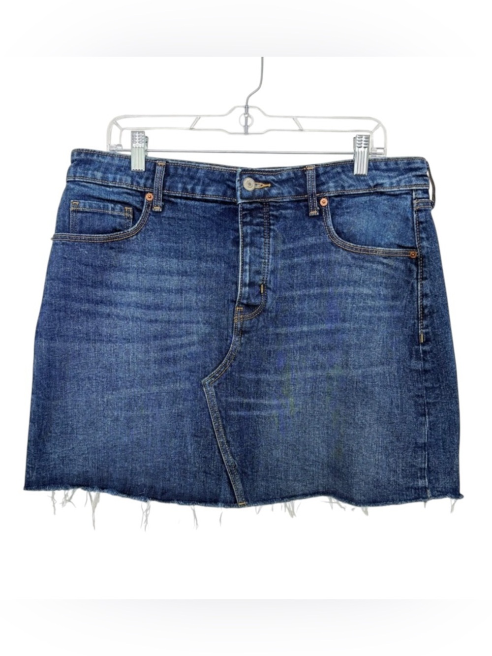Old Navy Raw Hem High Rise Button Fly  Mini Skirt in Medium Wash Sz12